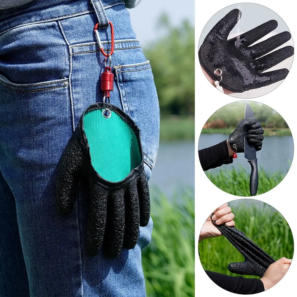 Puncture Scrapes Fishing Catching Gloves Avoid stabbing Magnet Release Professional Catch Fish Silicone Waterproof