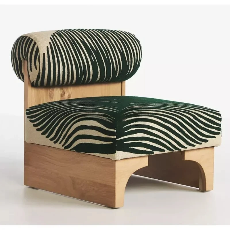 Living room single chair, creative solid wood fabric casual sofa chair