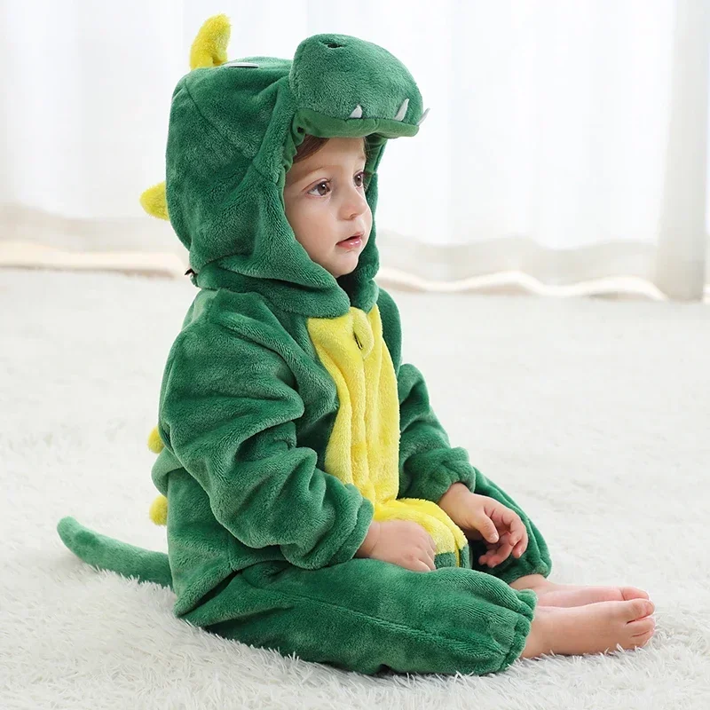 Cartoon Flannel Baby Rompers Unicorn Dinosaur Panda Pajamas Cotton Baby Boy Girls Animal Costume Baby Jumpsuit Kigurumi Outfit