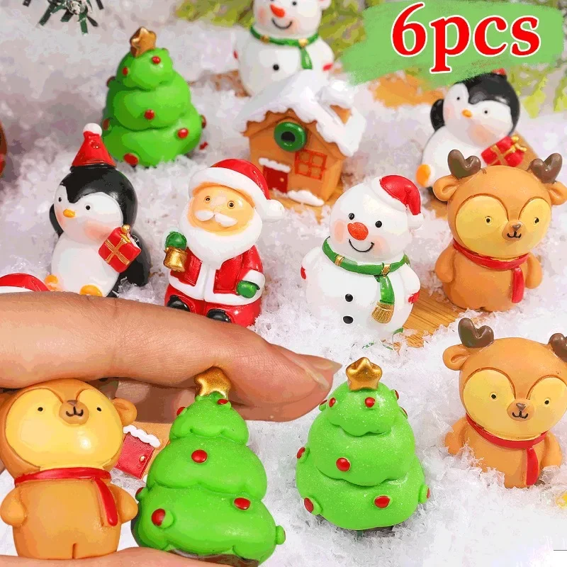 Mini Christmas Resin Figurines Ornaments Cute Santa Claus Snowman Miniature Desktop Decoration Micro Landscape Xmas Home Decors