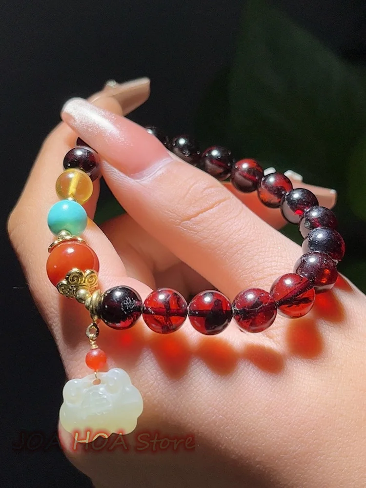 

Handmade DIY Natural Blood Amber Bead Jade Accessories Bracelet Hand Chain Women Bangle Healing Fashion Charms Jewelry