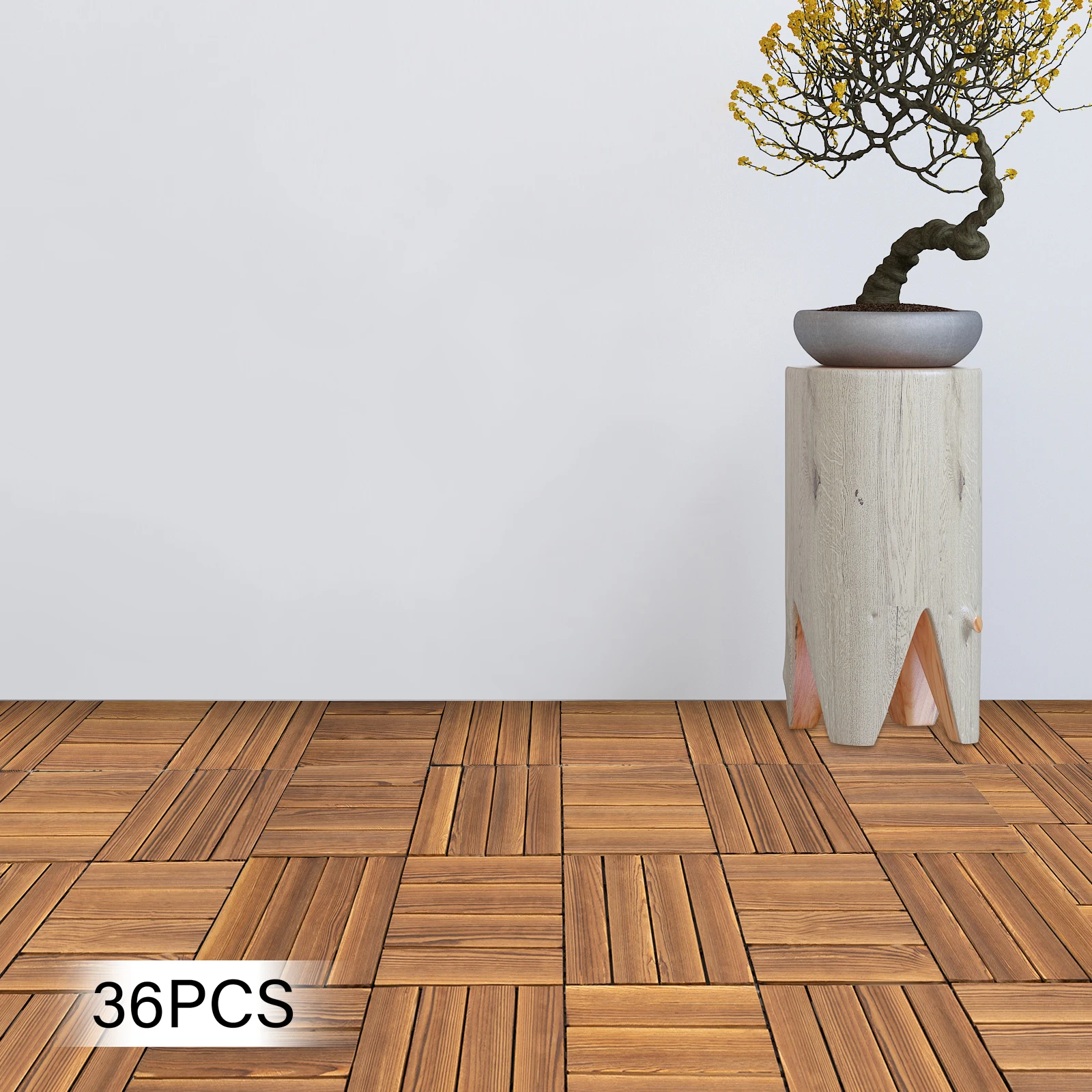 36Pcs 11.81''x11.81'' Outdoor Deck Patio Tile Brown Interlocking Wood Flooring Pavers Tiles