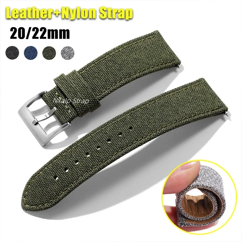 20mm 22mm Quality Sailcloth Watch Strap Leather Watch Bands Waterproof Fabric Watchband Qucik Release Wristband Belt Accessories