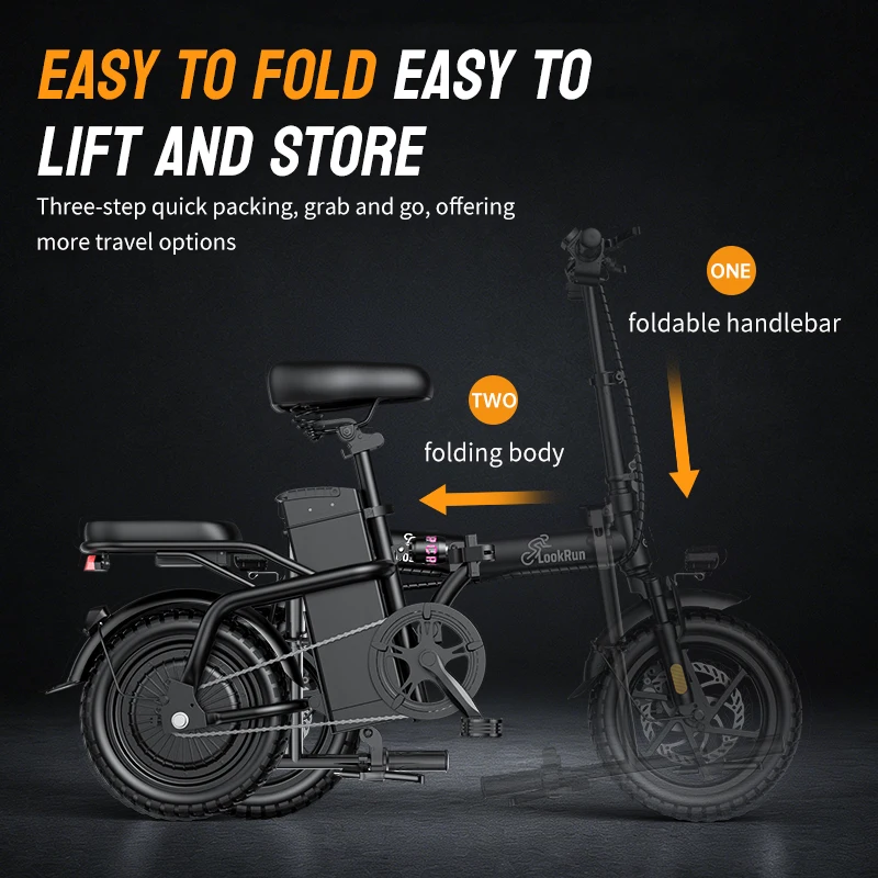Folding Electric Bike for Adults, 400W Brushless Motor, Triple Shock Absorption, Removable 48V Lithium Battery, 3 Riding Modes Foldable E‑Bike for City Commuting image 2