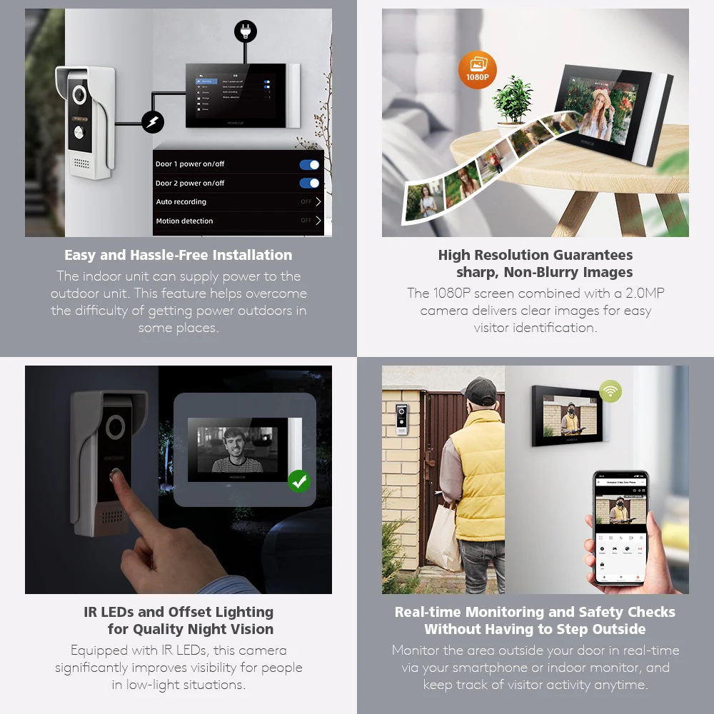 4 سلك 7 "اليدين الحرة WIFI Tuya APP HD أمن الوطن فيديو باب الهاتف نظام اتصال داخلي 1080P IP65 كاميرا جرس الباب كشف الحركة #4