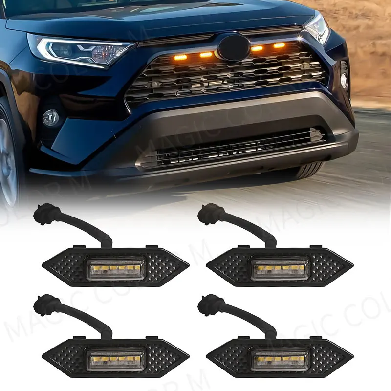 4 Amber LED Front Grille Running Lights – Raptor Style – Fits Toyota RAV4 2019-2022