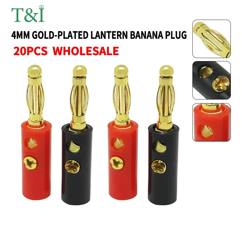 

20Pcs With Screws To Fix The Solder-Free Speaker Wire Plug Speaker Banana Plug Gold-Plated 4mm Lantern Banana Plug Audio Head