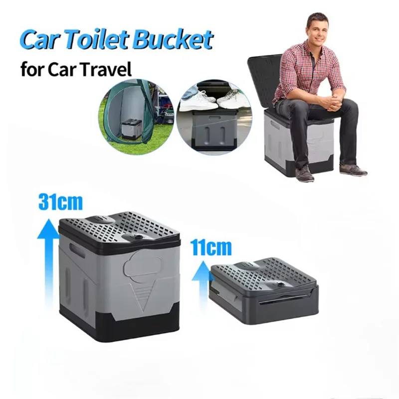 

Outdoor Folding Toilet Portable Camping Emergency Toilet Strong Bearing Reusable Trash Can Anti-Odor Storage Box for Tour Car