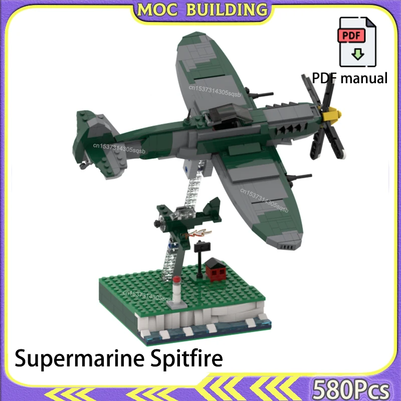 

Supermarine Spitfire Model WW2 Fighter Aircraft Diorama MOC Building Blocks Creative WWII Construction Toys