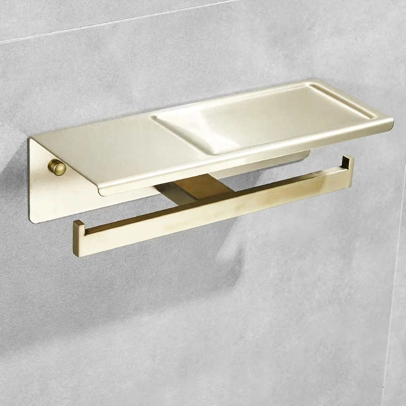 

Brushed Gold Toilet Paper Holder Grey Tissue Paper Holder Stainless Steel Black Paper Roll Holder With Phone Storage Shelf