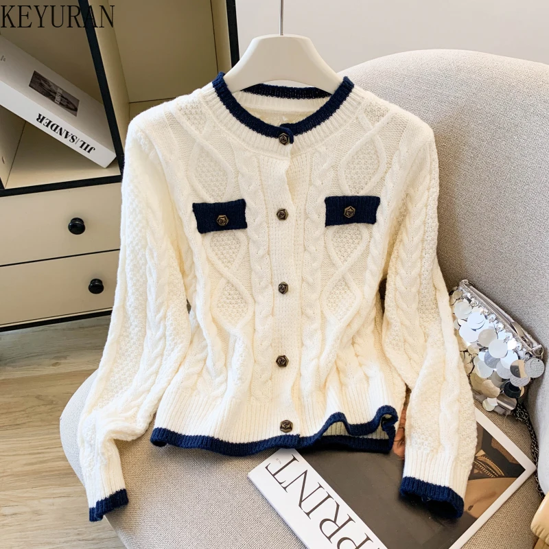 

Spring Autumn Sweet Color Block Women's Sweater Jacket Korean Style O-Neck Loose Soft Knitted Cardigan Outerwear Ladies Jumpers