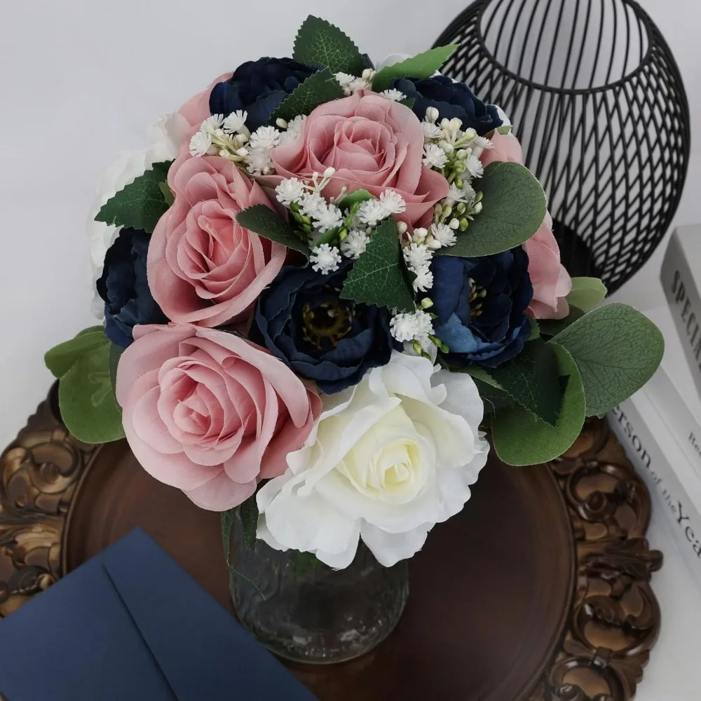 مجموعة باقات زهور وصيفة العروس الاصطناعية مقاس 11 بوصة مكونة من 4 قطع لحفلات الزفاف، باقات ملونة مغبرة مثالية للاحتفال وحفلات الزفاف #6