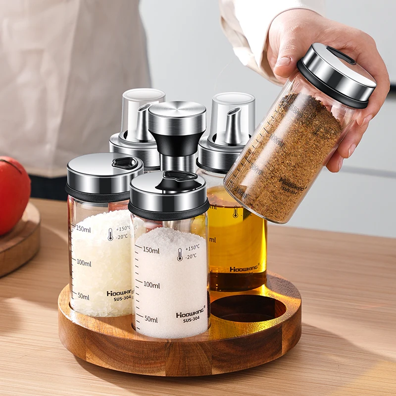 Juego de botellas de condimentos giratorias, botella de almacenamiento de cocina, estante para tarros de especias, juego de botellas de aceite de oliva, juego de botellas de pimienta, juego de botellas de sal