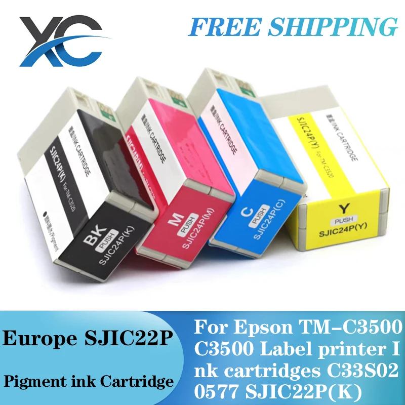 Europe SJIC22P Pigment ink Cartridge Compatible For Epson TM-C3500 C3500 Label printer Ink cartridges C33S020577 SJIC22P(K)