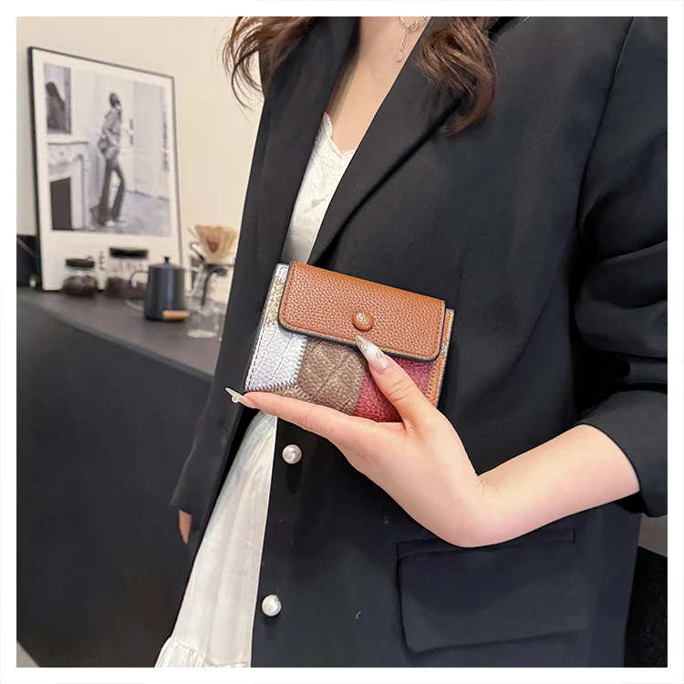 Newly Women's Vintage Short Wallet Female Multi-Card Multifunction Contrast Color Card Holder Portable Coin Wallet For Ladies