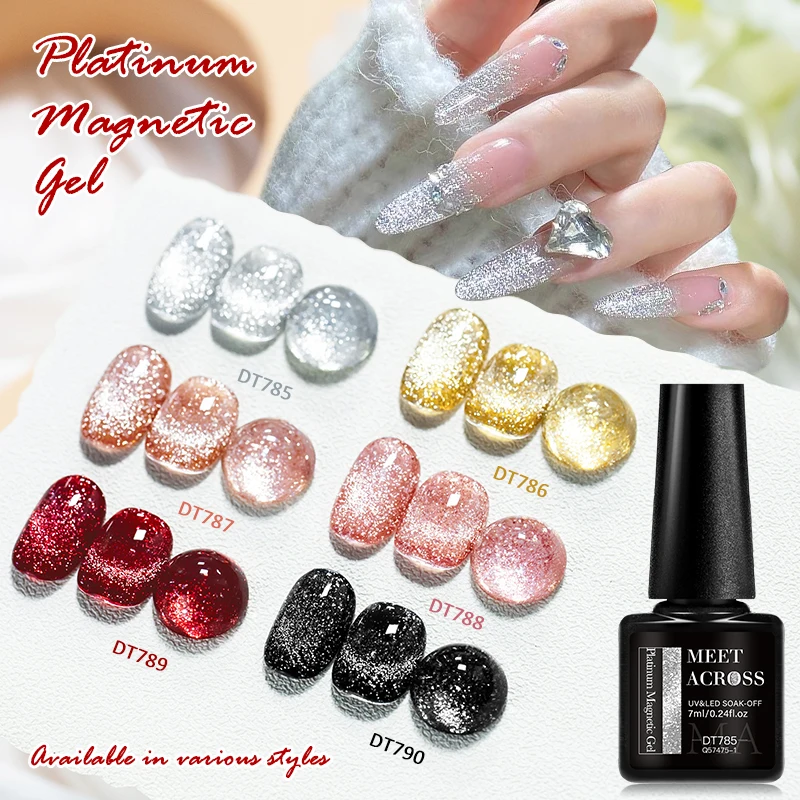 Platinum Glitter Cat Magnetic Gel Nail Polish Pink Red Sparkling Glitter Magnetic Semi Permanent Soak Off UV Gel Varnish DIY