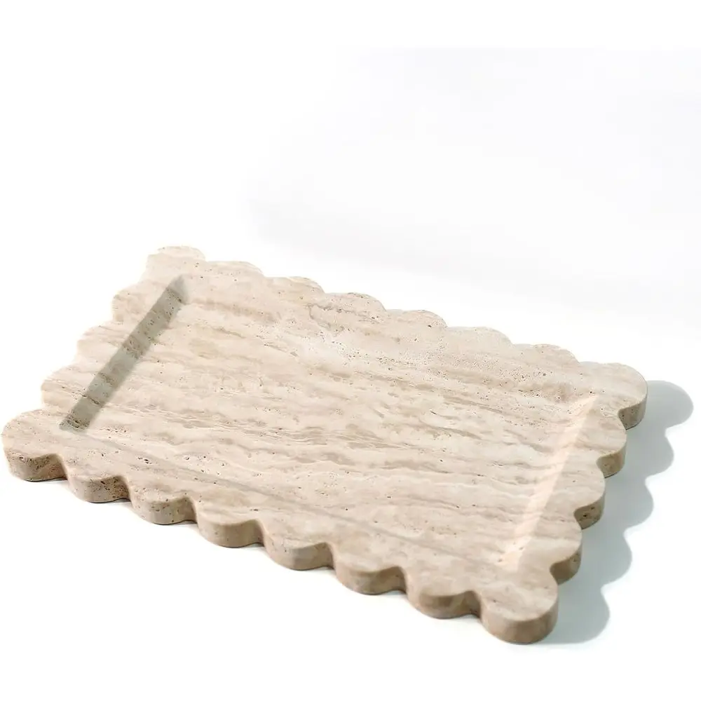 Natural 100% Marble Vanity Tray Luxury Scalloped Marble Storage RecIn Travertine Tray or Home Decor Stone Tray or Bathroom