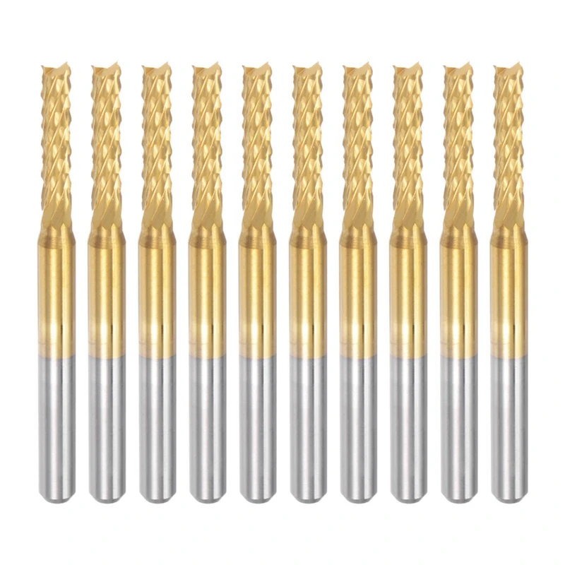 B62B 10PCS Titanium Coated Carbide End Mill CNC Router Bits, 1/8 Inch Shank 2.4mm Engraving Milling Cutter for PCB Wood Metal