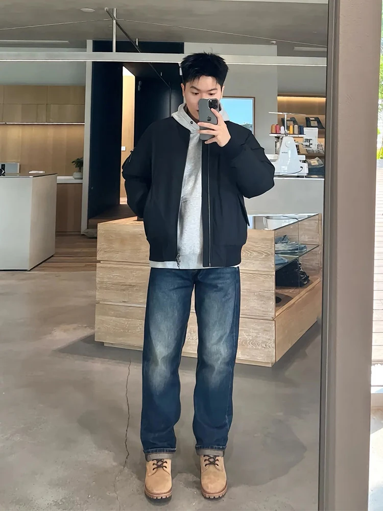 

Мужские джинсы Waed Deep Blue Fce с подкладкой, прямые брюки для работы, Cleanfit, американские ретро-джинсы на весну и осень