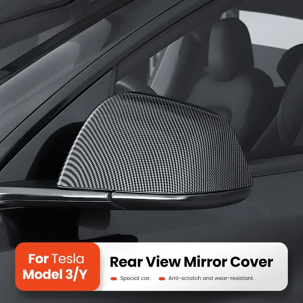 

VASTZ Carbon Fiber Pattern Side Door Mirror Cover for Tesla Model 3 Y ABS Material Door Side Cow Horn Rear View Mirror Cover