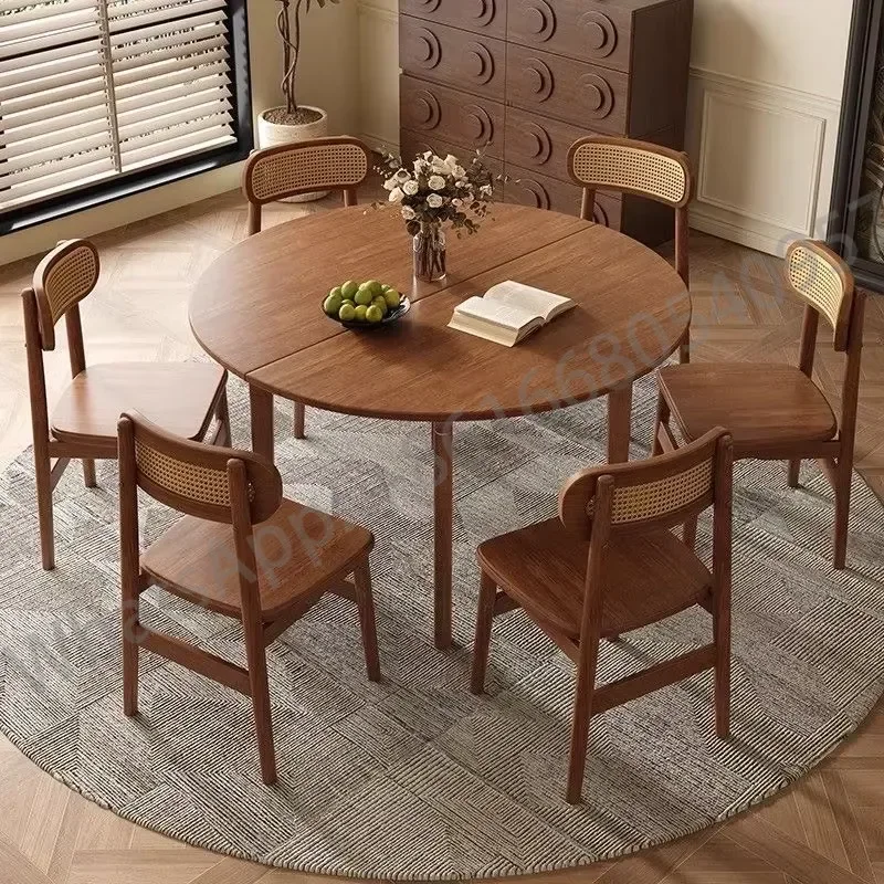 Mid-Century Retro Oval Solid Wood Folding Dining Table Set, Extendable Dining Table and Chairs for Small view 2