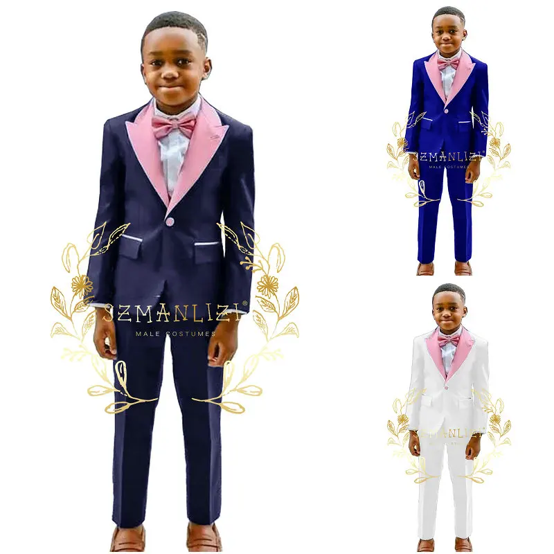 Navy Blue Boy Wedding Suit Flower Boys Jacket Pants 2Pcs Suit Children Formal Graduation Dress Kids Party Tuxedo Costume