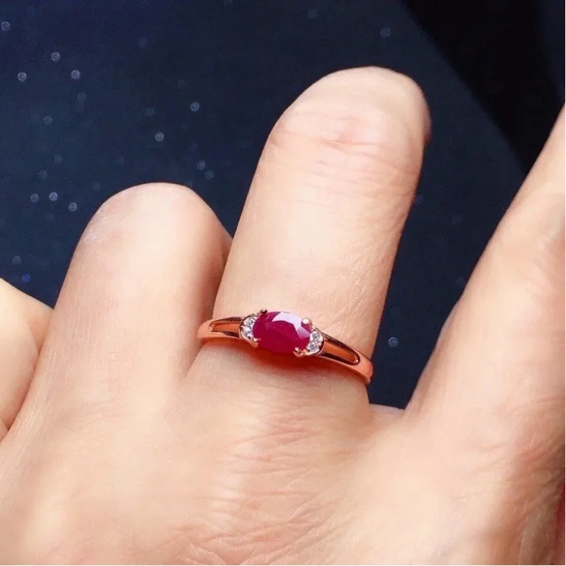 YISON Natural Ruby Silver Open Ring for Women Fashion 18K Gold Plating Gemstone Finger Rings Engagement Jewelry Gift