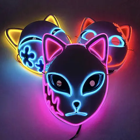 LED Demon Slayer Mask Halloween Carnival Cosplay Fox Prop Kimetsu no Yaiba Mask Glowing Japanese Fox Sabito Nezuko Sabito Mask