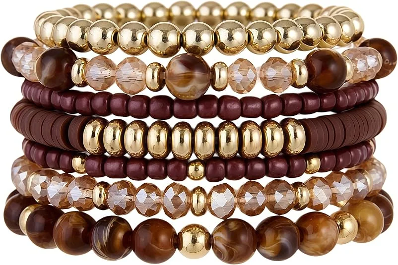 Women’s Bohemian-style stackable beaded bracelet set, multi-layer elastic beaded bracelet set, vintage-inspired Boho