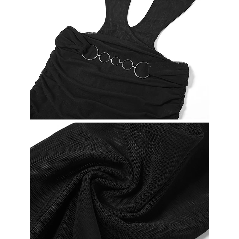 Gtpdpllt-Vestidos transparentes de malla para mujer, minivestido Sexy de corte bajo con espalda descubierta y volantes, color negro, trajes Y2K para fiesta y Club, 2024