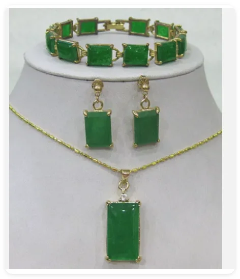 Fashion Green Jade bracelet /earrings /Necklace Pendant Jewelry Set AAA