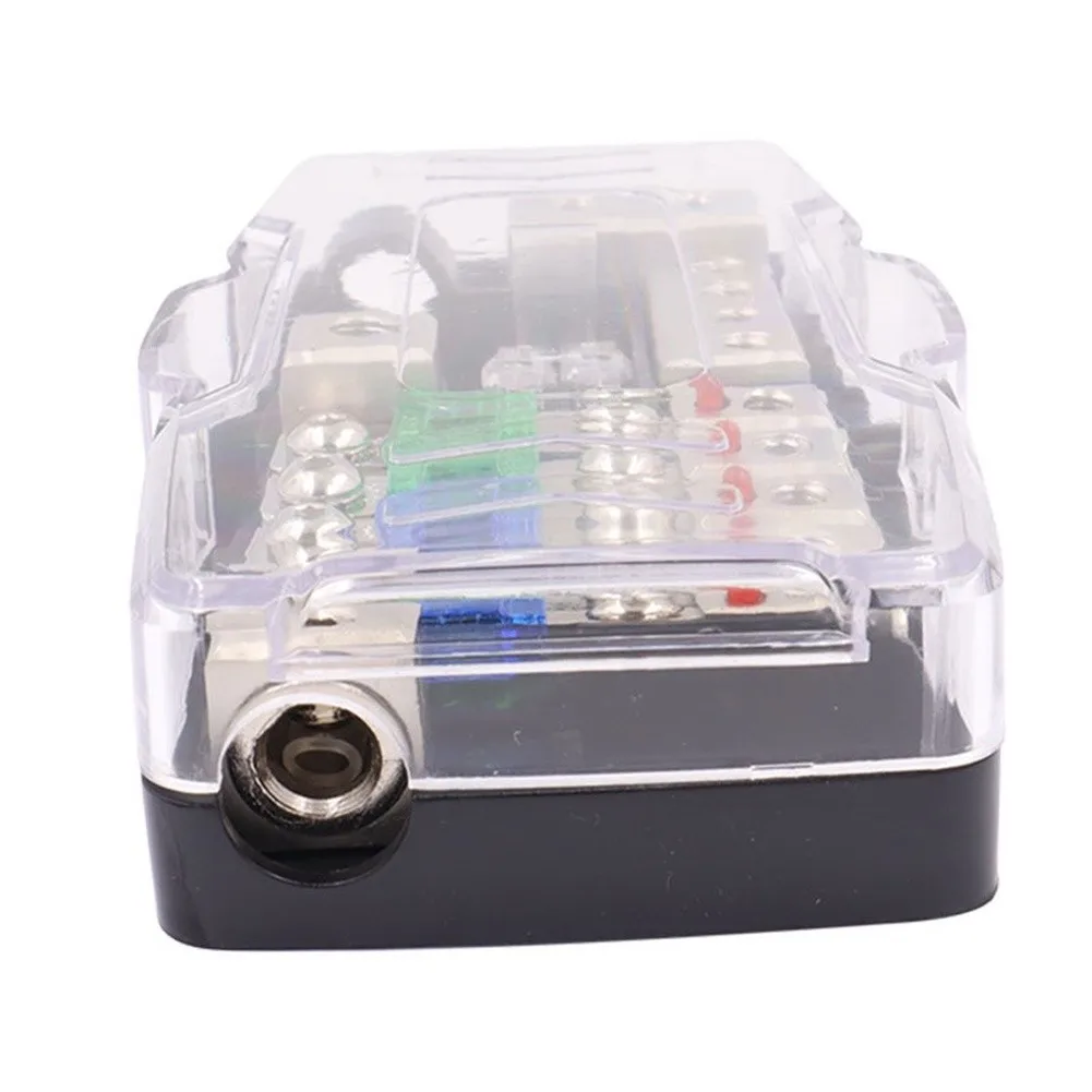 Car Audio Power Distribution Block 4 Way Fused with 0/2/4GA Input and 4/6/8GA Output Red LED Indicator and Heat Resistant Body