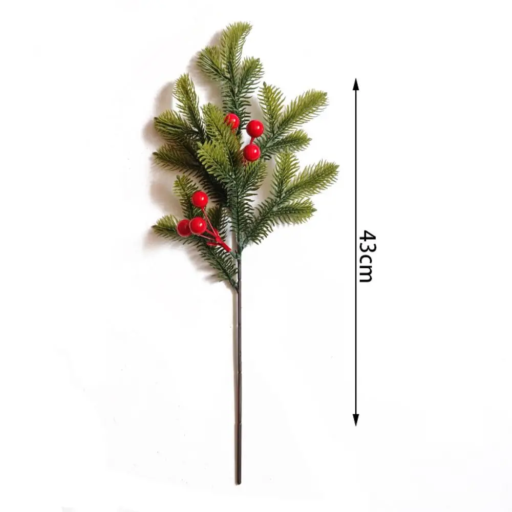 Green Artificial Pine Branch Christmas Tree Plastic Simulation Pine Needle Party Supplies Home Decoration Fake Red Berry Leaves