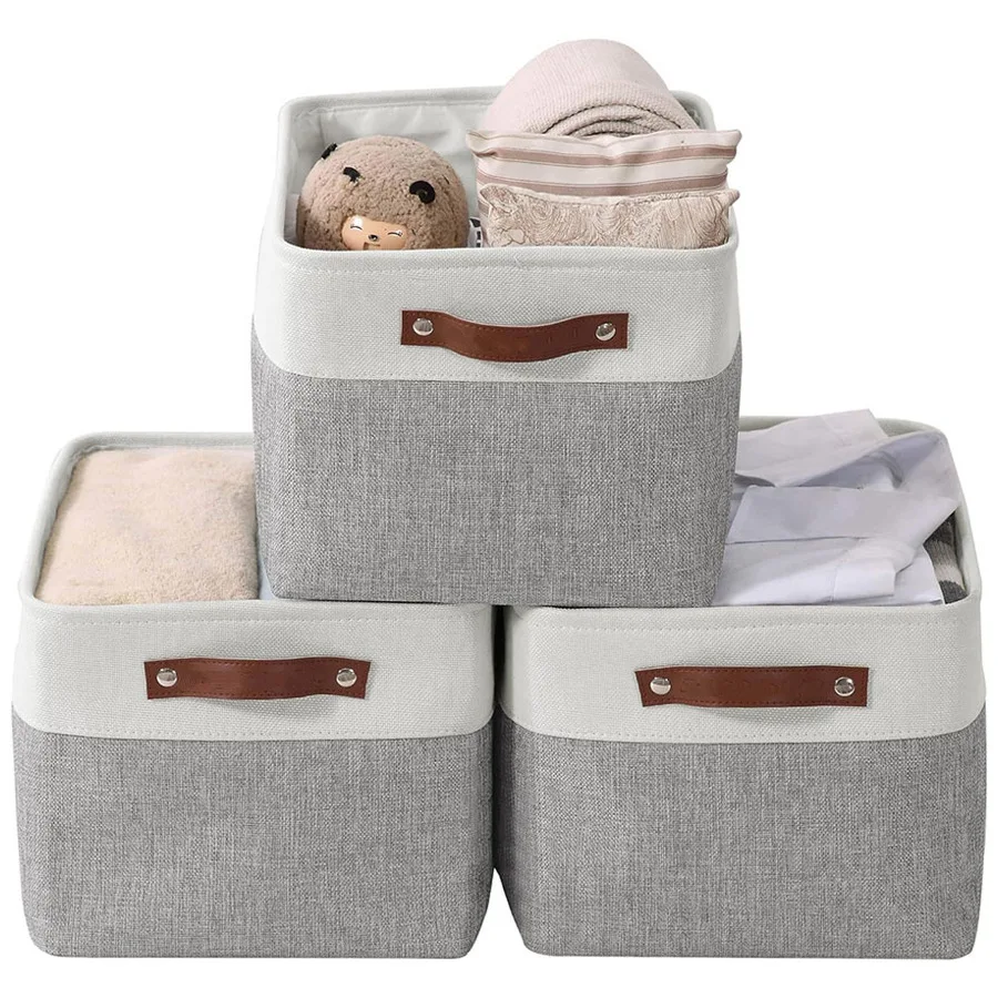 

Linen Storage Basket, Foldable Storage Box, Tabletop Fabric, Leather Handle Storage Box, Thickened Finishing Box