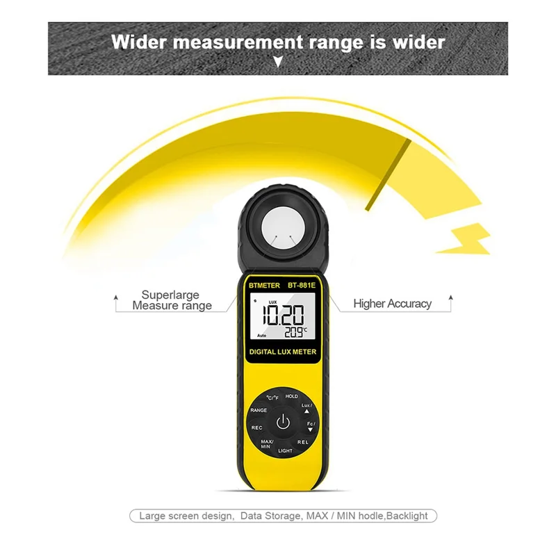 

A84E-BT-881E Handheld Digital Lux Meter, LCD Display, Light Measurement Tool For 1 - 300,000Lux Intensity