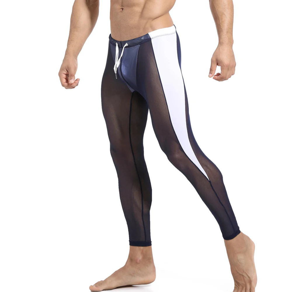 Uomo Mesh traspirante Fitness coulisse vedere attraverso la biancheria intima pantaloni da casa pantaloni ciclismo pantaloni sportivi elastici