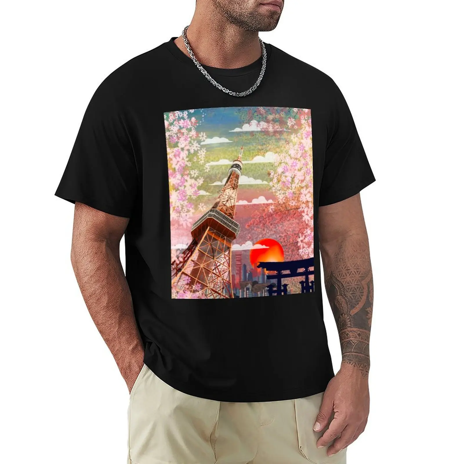 Tokyo Tower in Spring T-Shirt Stain Resistant Casual Tee