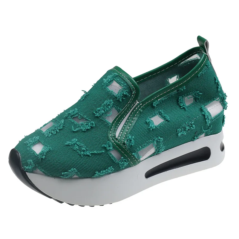 Women Sneakers Platform Shoes Floral Embroidery Mesh Sneakers for Ladies Slip on Casual Comfy Heeled Shoes Woman Sports Shoes