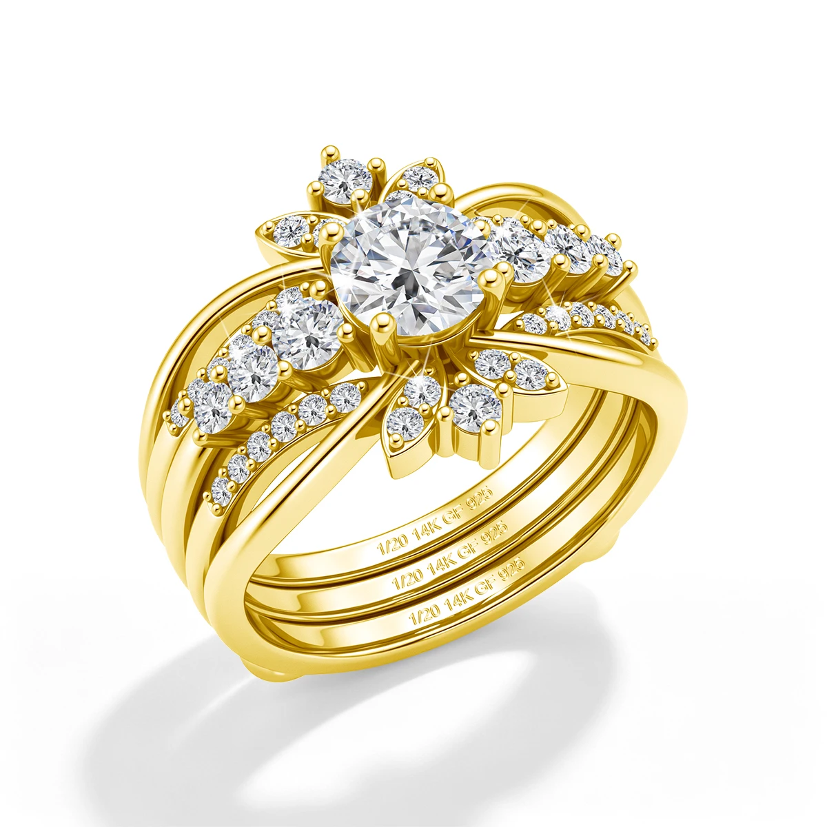 14K Gold Filled Engagement Ring Set Moissanite Stackable Bridal Wedding Band for Women Fine Jewelry