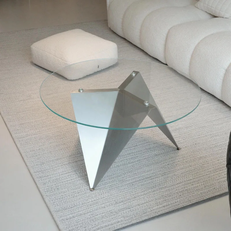 Stainless steel glass round coffee table simple design living room low coffee table corner few metal coffee table