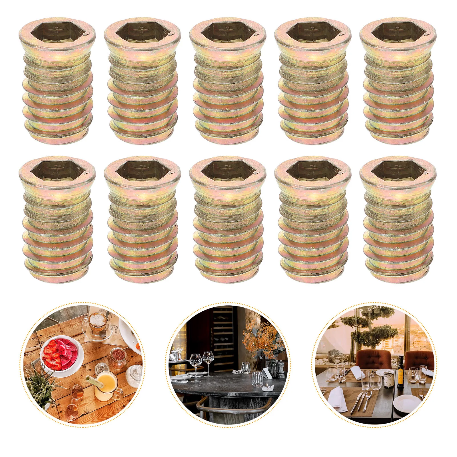 

10Pcs Premium Carbon Steel Threaded Inserts Nuts for Wood Furniture Sturdy Portable Practical Connectors Furniture Screw in Nuts