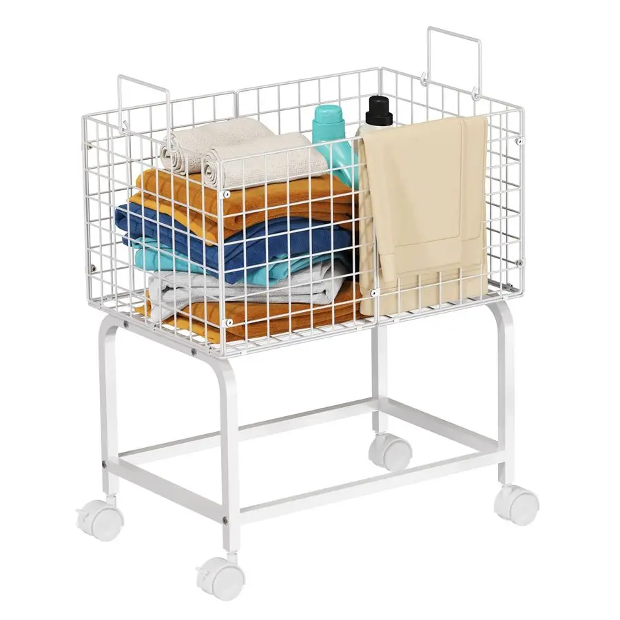 

Laundry Hamper Cart,80L Laundry Hamper Trolley with Pull Handle,White High Laundry Basket Cart for Laundry Room,Bathroom,Bedroom