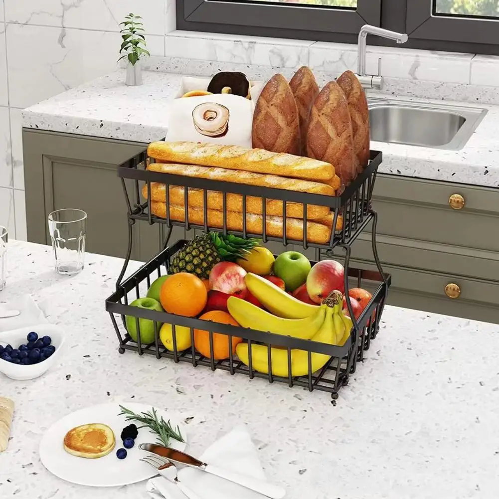 Rust-free Storage Basket Load-bearing Fruit Holder Metal Wire 2 Tier Countertop Fruit Basket for Kitchen Vegetable for Potato