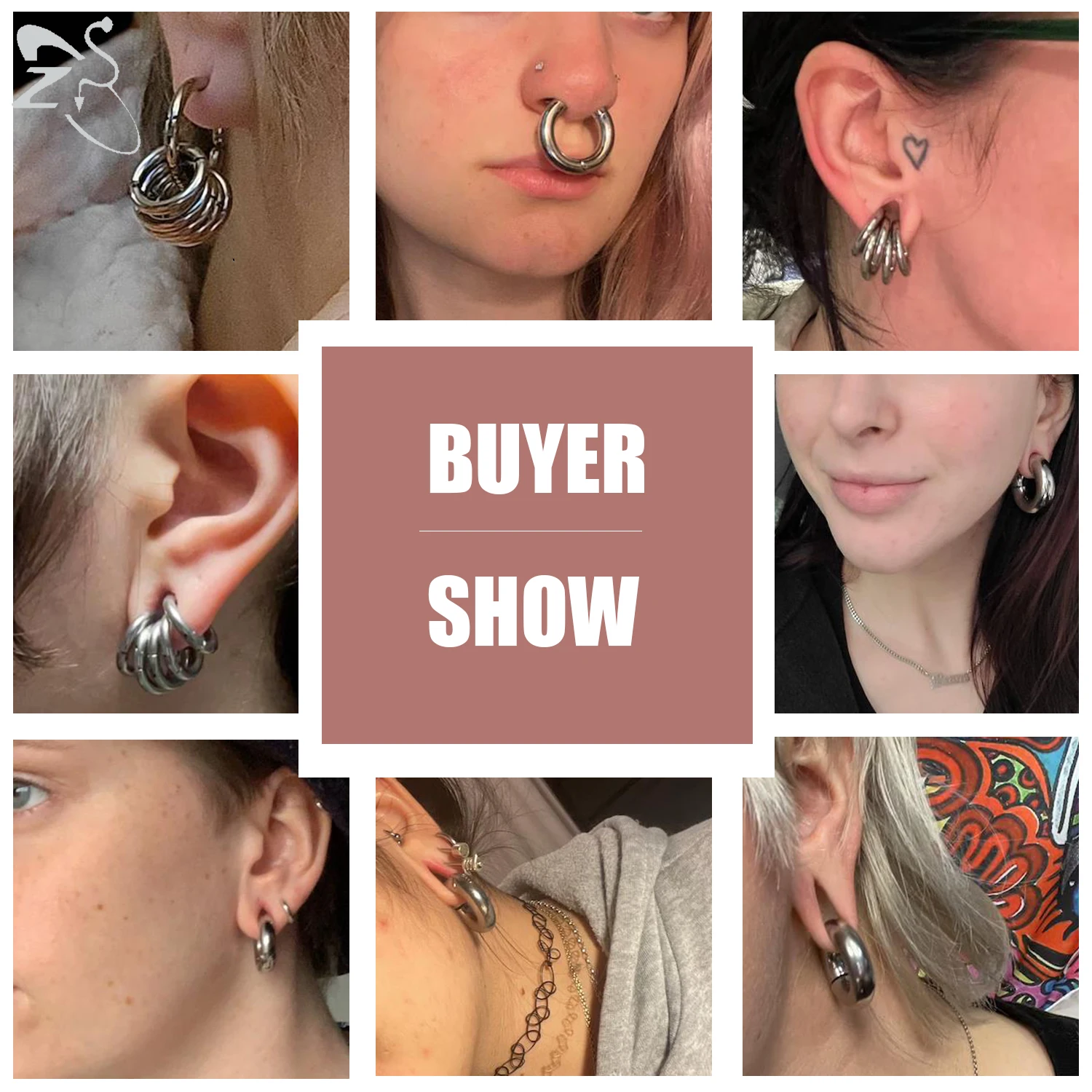 ZS 1 PC Pierścienie do uszu ze stali nierdzewnej Mierniki do uszu Srebrny kolor Nosze Pierścień przegrody Pierścień Duży kolczyk Piercing do układania w stosy — zdjęcie 7