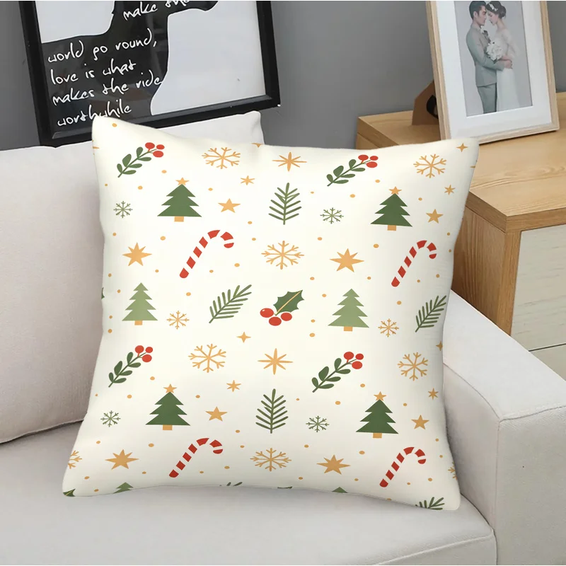 45x45cm 1Pc Christmas Microfiber Square Throw Pillow With Insert,Hidden Zipper, Machine Washable,Light Blue Snowman Candy Print