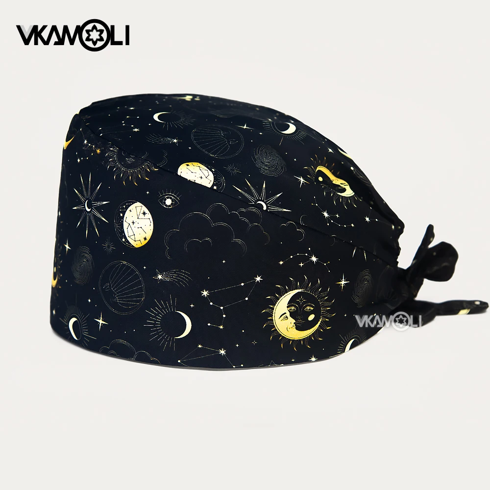 Black Scrubs Hat Mysterious Pattern Medical Scrub Caps for Health Workers Nurse Accessories Surgical Cap for Women and Man