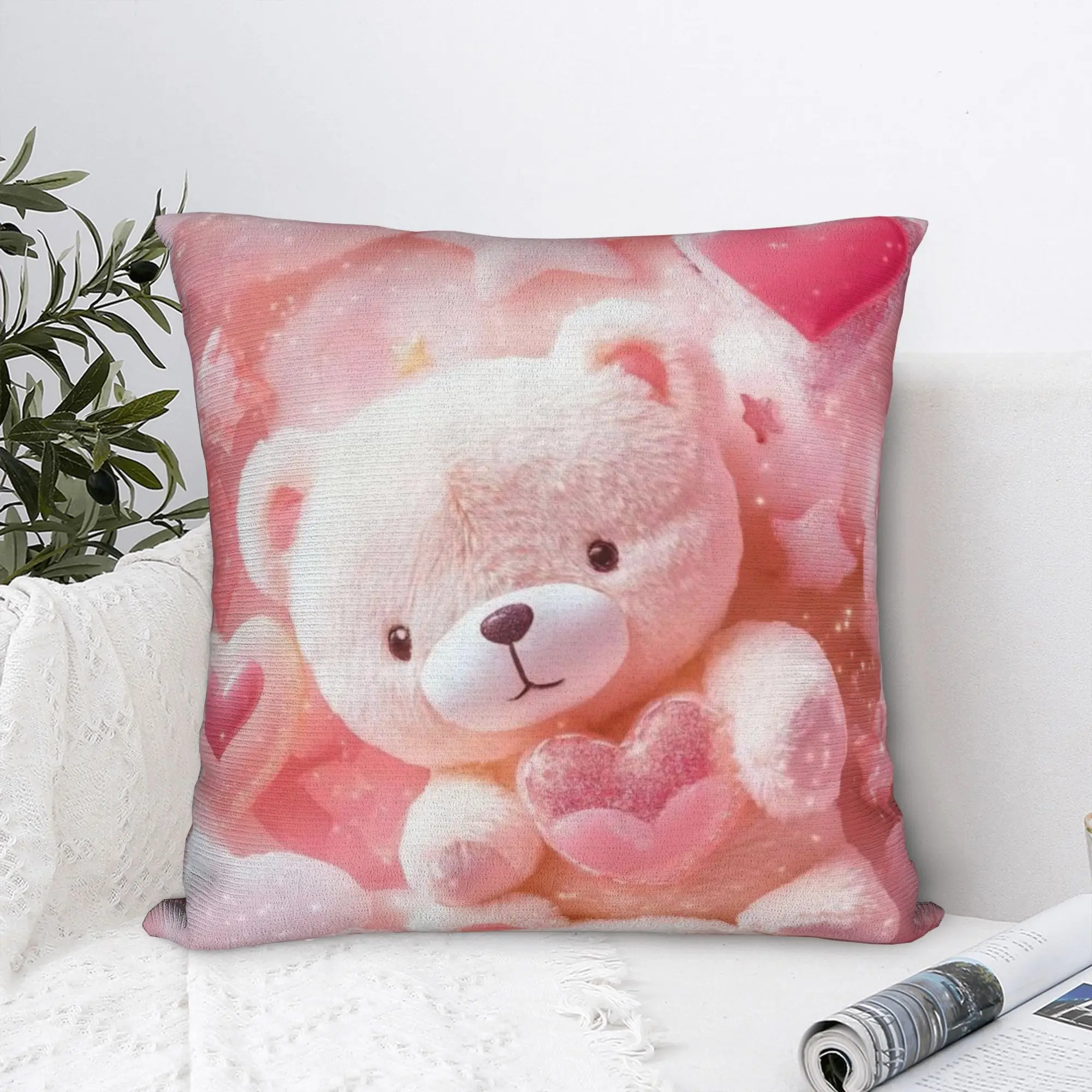 3D Teddys Bear Sweet Cartoon Lovely Square Pillow Covers Polyester Couch Love Cushion Cover Funny Decor Throw Pillow Case 45*45