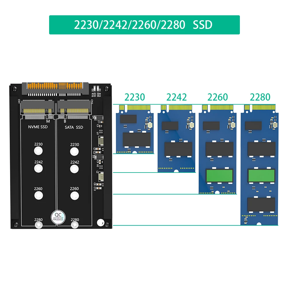 2 in 1 M.2 NVME SSD and B Key/B&M Key SSD to SFF-8639 U.2 with Frame Bracket  mSATA SSD as 7mm 2.5