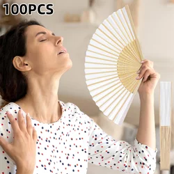100Pcs Handheld Folding Paper Fan Decorative Folding Fans Chinese Japanese Fan for DIY Decoration Wedding Dancing Party Summer