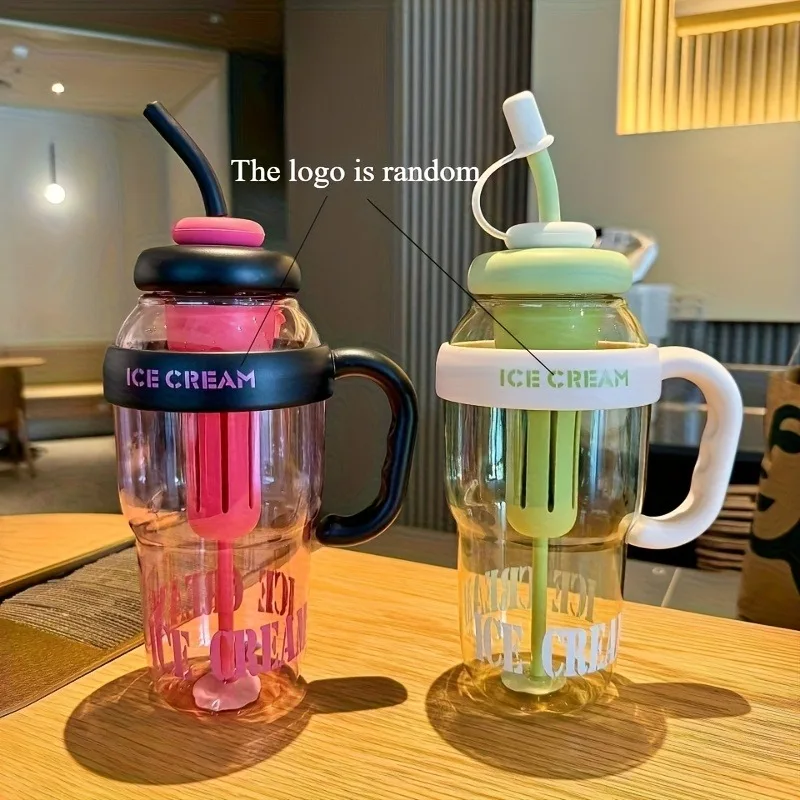 Trendy Oversized Tumbler - 32oz Summer Cup with Straw & Leakproof Lid - Cute Lucky Print Design for Travel, Beach & Outdoor view 2